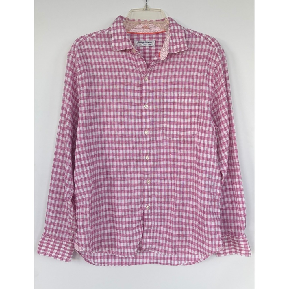 Tommy Bahama Barbados Breeze Stretch Linen Blend Gingham Check Long Sleeve Men‎